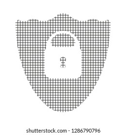 Sign shield and padlock, black on a white background, squares, vector