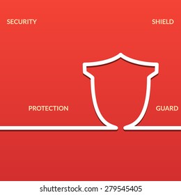 The sign the shield. Protection and Security icon on a red background. Vector illustration