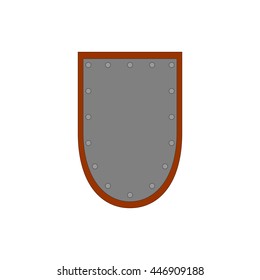 Sign shield silver. Protection icon isolated on white background. Flat mark. Symbol of a steel guard. Color element. Logo for military and security. Stock vector illustration
