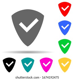 Schild mit einem Tick-Symbol in mehrfarbigem Stil. Einfache dünne Linie, Vektorillustration von Web-Icons für i und ux, Website oder mobile Applikationen