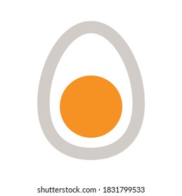 A sign showing a chicken egg vertically cut