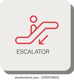 A sign showing an escalator leading down.