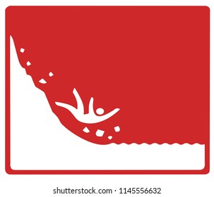 Sign showing a man falling down a hill.  Can be used to symbolize falling down on the job, doing badly in business, being bullied, security, safety and more.