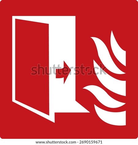 The sign shows where to go if a fire or smoke starts. Fire exit sign. Direction to a safe zone. Visible, understandable. Security system. Red sign.