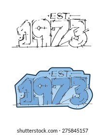 Sign sketch style. Two option. nineteen hundred and seventy third year. Vector illustration.