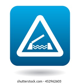 Sign sliding bridge icon in simple style in blue square. Rules of the road symbol