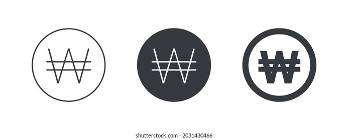 Sign of the South Korean Won. Sign of the South Korean currency. Money symbols of the world. Vector illustration
