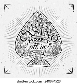 Sign spades in vintage style lettering casino night all in