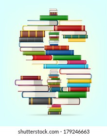 Dol?ar sign . Stacks of multi colored books vector illustration