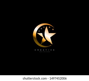 Sign Star with Moon stylized logo design