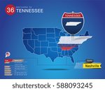 Sign of State American in Road Style on Map USA.
TENNESSEE State with Information Area Ranked & Capital City Name, vector art image illustration