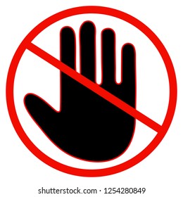 the sign of the stop. the hand in the red circle.