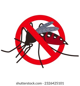 A sign stop the mosquito. A crossed-out warning sign about mosquito. Mosquito insect. Vector illustration of a warning sign about mosquito.
