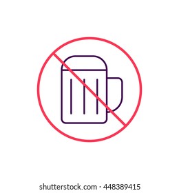Sign stop, no alcohol. Flat vector outline icon on white background