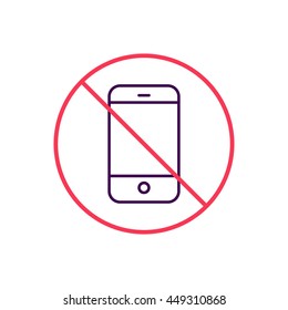Sign stop, no smartphone, mobile phone. Flat vector outline icon on white background.