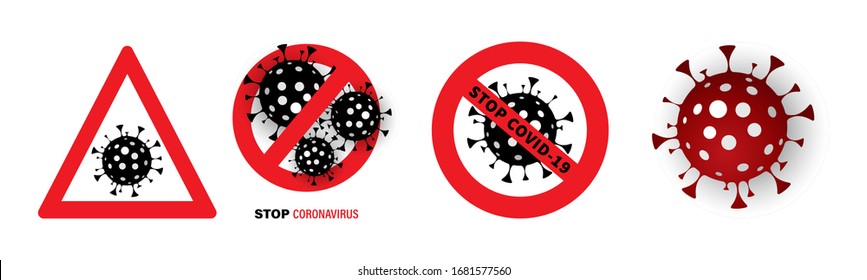 Firmar Virus de detención. Ilustración vectorial. Detener el signo Covid-19. Coronavirus 2019-nCoV. Síndrome respiratorio epidémico. Signo de parada de pandemia.