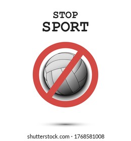 Sign stop and volleyball ball. Stop sport. Cancellation of sports tournaments. Pattern design. Vector illustration