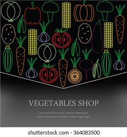 Sign store vegetables. Image of vegetables on a gray background. 