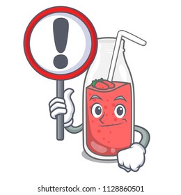 With sign strawberry smoothie character cartoon