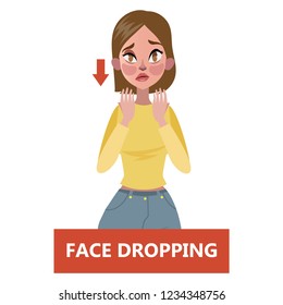 Sign of a stroke infographic. Woman with face drooping. Warning state of health. Face changes and weakness. Idea of healthcare and emergency treatment. Flat vector illustration