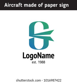 Sign with stylized letter G, airplane from paper