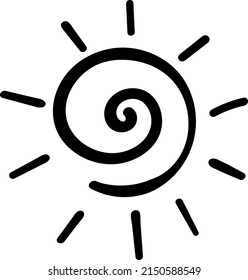 Un signo del icono Sol. Primitivo. Página o libro de ilustraciones de dibujos animados para niños y adultos