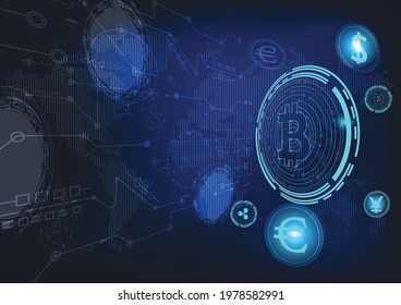 The sign or symbol of bitcoin.Cryptocurrency with and fall graph for bitcoin. Blockchain technologies,bitcoins,altcoins,finance digital money market,Vector banner and Digital cryptocurrency concept.