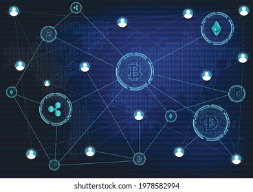 The sign or symbol of bitcoin.Cryptocurrency with and fall graph for bitcoin. Blockchain technologies,bitcoins,altcoins,finance digital money market,Vector banner and Digital cryptocurrency concept.