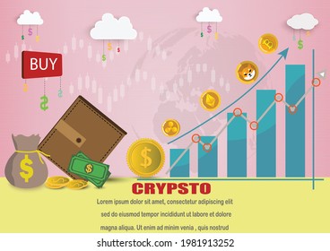 The sign or symbol of bitcoin.Cryptocurrency with and fall graph for bitcoin.Blockchain technologies,bitcoins,altcoins,finance digital money market,Vector banner and Digital cryptocurrency concept.