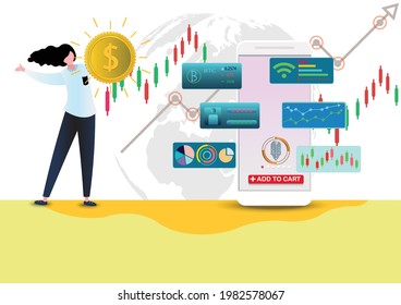 El signo o símbolo de bitcoin.Criptodivisa con y el gráfico de caída para bitcoin.Tecnologías de Blockchain, bitcoins, altcoins, mercado digital del dinero, banner vector y concepto de criptodivisa digital.