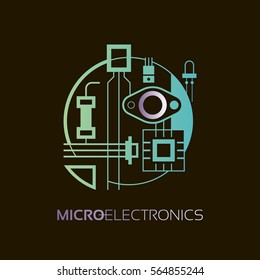 The sign and symbol for creation of logo design as radio market, microchip shop and internet shop.