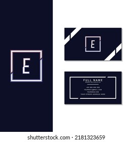Sign, Symbol, Icon Letter E Neon Light Business Card Design.