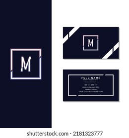 Sign, Symbol, Icon Letter M Neon Light Business Card Design.