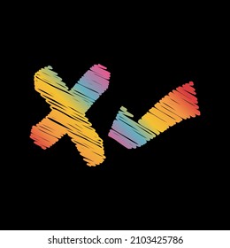 sign symbol icon true and false. rainbow color sketch icon design