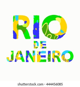 Sign symbol Rio de Janeiro, Brazil in colors of the Brazilian flag. Brazil Carnival. Vector illustration