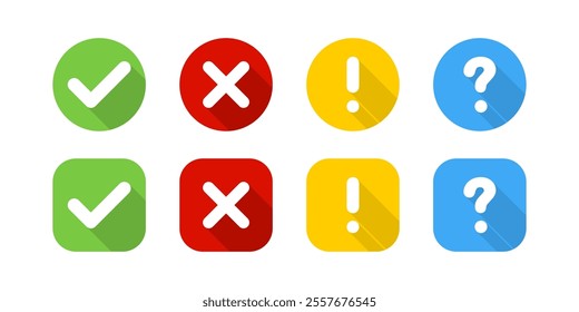 Sign or Symbol Vector Icons. Check mark, Question mark, Caution and Cross