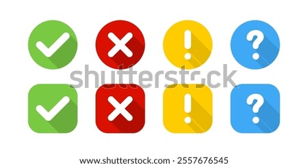 Sign or Symbol Vector Icons. Check mark, Question mark, Caution and Cross