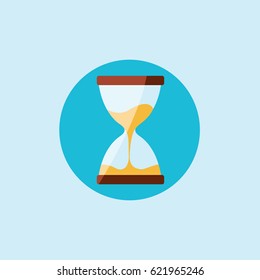 sign or symbol for web site. modern simple clean classic Hourglass vector icon on flat design style with a sand flowing and trickle. cartoon time or timer illustration & counting on a rounded circle. 