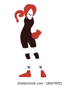 Sign with symbolic standing boxing woman. Isolated vector