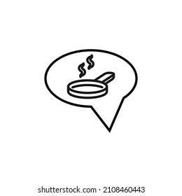 Sign and symbols concept. Outline symbol in flat style. Editable stroke. Line icon of haze over frying pan inside of speech bubble 