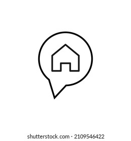 Sign and symbols concept. Outline symbol in flat style. Editable stroke. Line icon of house inside of speech bubble 