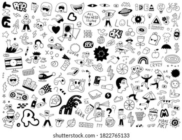 Sign and symbols,objects, characters - doodle set, pencil drawings ,background