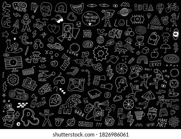 Sign and symbols,objects, characters - doodle set, pencil drawings ,background