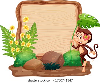 Sign template with animals in garden background illustration