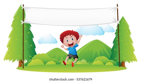 Unterschreiben Sie eine Vorlage mit Jungen, die in der Parkgrafik springen