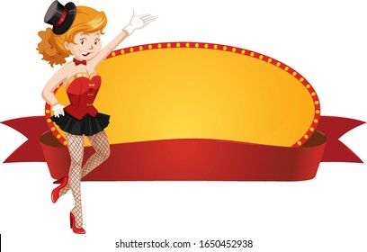 Sign template with circus lady and red ribbon illustration