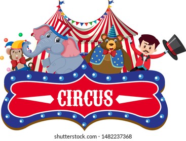Sign template for circus with many animals illustration