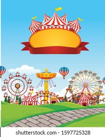 Sign template with funpark in background illustration