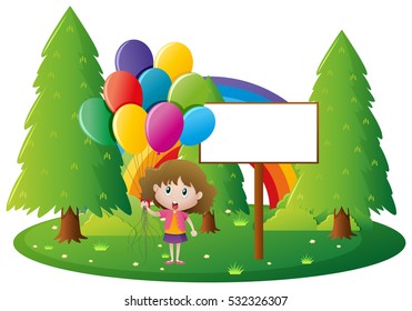 Sign template with girl holding balloons