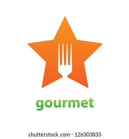 Sign template idea to mark the restaurant - gourmet. Star and silhouette fork. Vector.